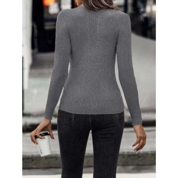 Mock Neck Ribbed Knit Sweater minimalist black - Picture 9 of 11